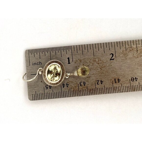 Vintage Sterling Silver Lemon Quartz Dangle Earrings 925 Estate Drop Jewelry - Picture 6 of 8